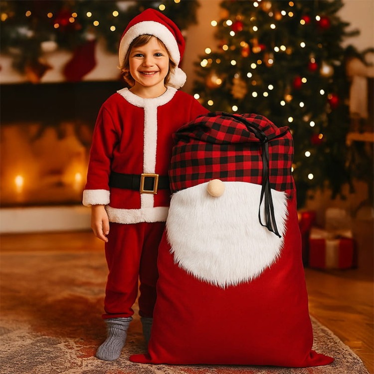 Duży worek świąteczny z motywem skrzata idealny na prezenty dla dzieci.