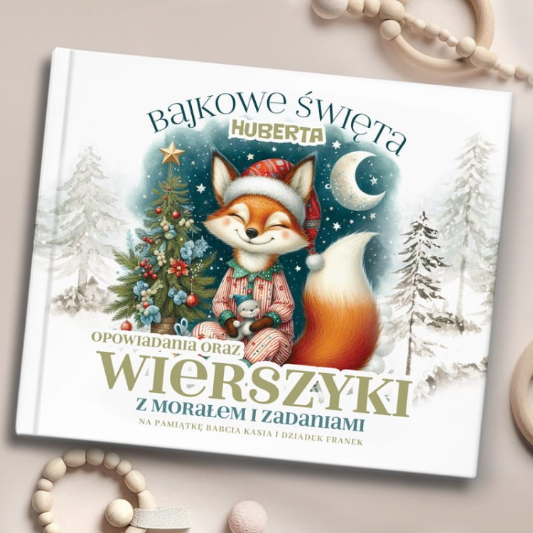 Bajkowy zestaw świąteczny dla dziecka z personalizowaną książką i liskiem.
