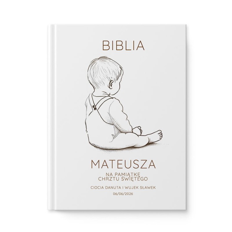 Personalizowana pamiątka chrztu w postaci Biblii dla chłopca