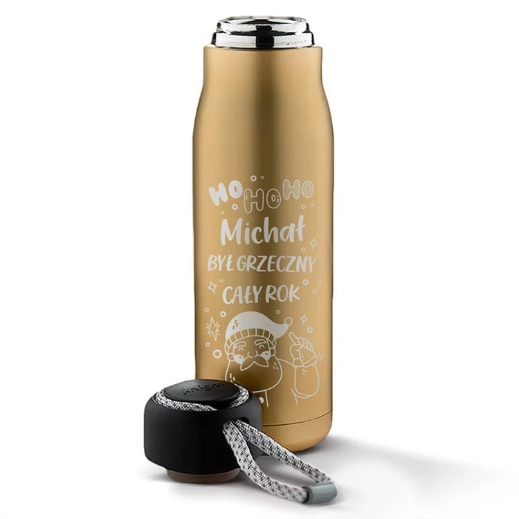 Termos z imieniem i grafiką Mikołaja jako prezent.