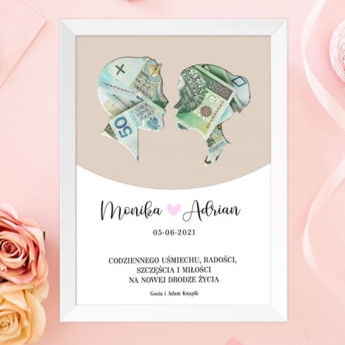PREZENT plakat NOWOŻEŃCY personalizowany na pieniądze dla Młodej Pary