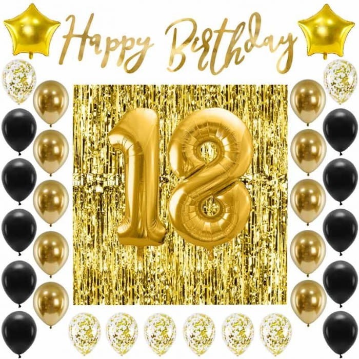 ZESTAW dekoracji na 18 urodziny Złoto i Czerń