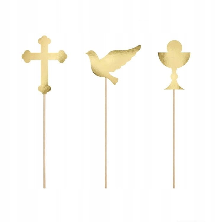 Eleganckie toppery na komunię do ciasta jako dekoracja na słodki stół.