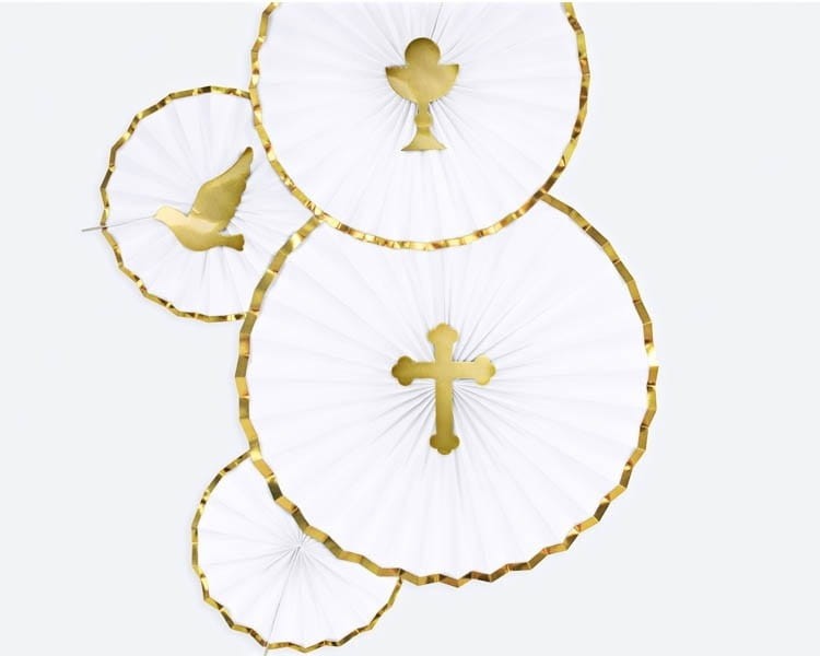 Toppery komunijne złote na tort o symbolicznej formie i delikatnym połysku.