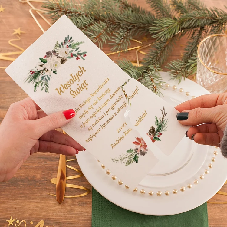 Opłatek świąteczny z nadrukiem i miejscem na podpis od rodziny.