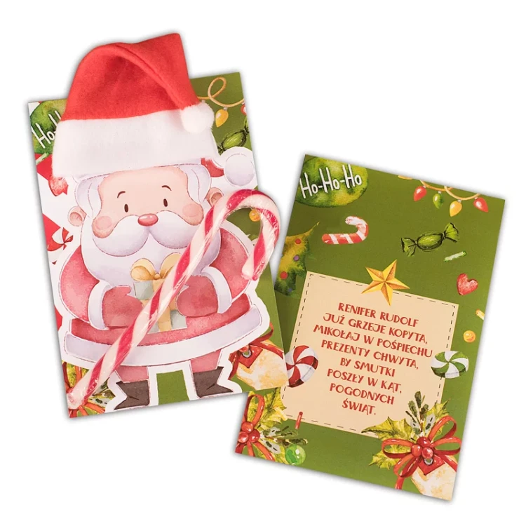 Świąteczny drobiazg z życzeniami i lizakiem w komplecie
