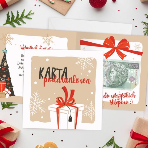Świąteczna karta podarunkowa z miejscem na banknot i życzeniami