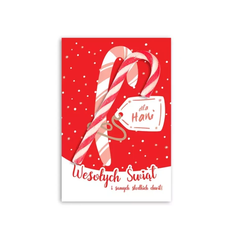 Słodki upominek na Mikołajki z kartką i lizakiem