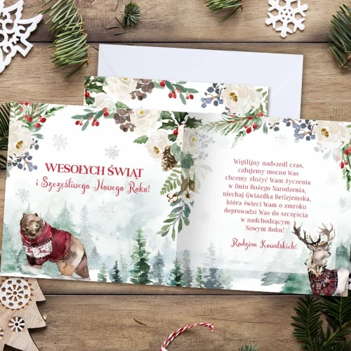 Personalizowana kartka z życzeniami i zimową ilustracją