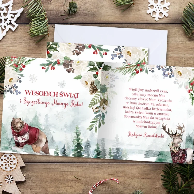 Personalizowana kartka z życzeniami i zimową ilustracją