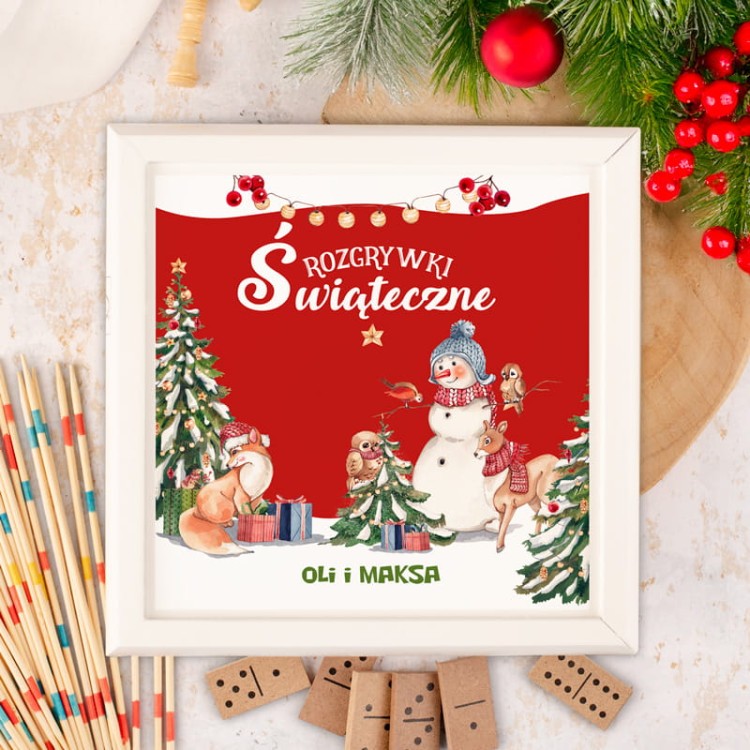 Zestaw gier z imionami dzieci i świąteczną grafiką na prezent