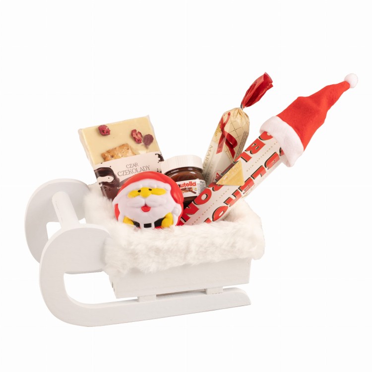 Słodki zestaw prezentowy z piłeczką antystresową w kształcie Mikołaja.