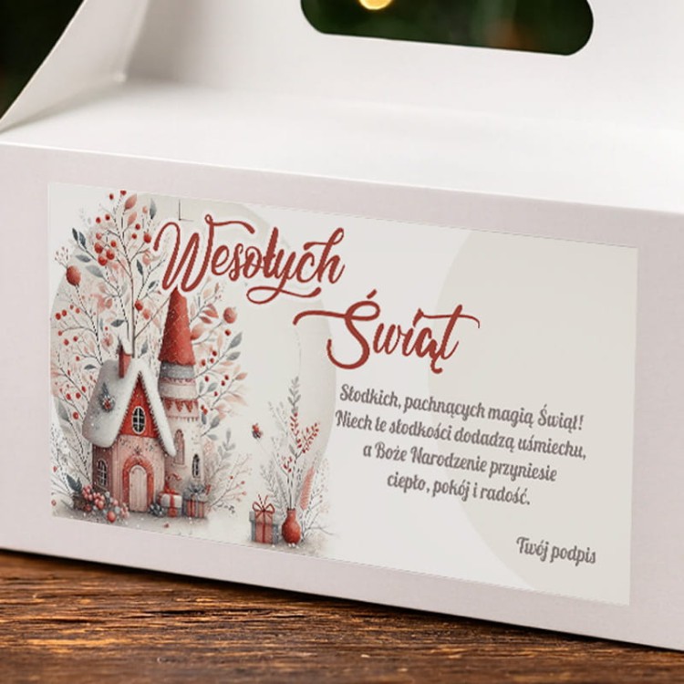 Eleganckie opakowanie na ciasto świąteczne z miejscem na podpis.