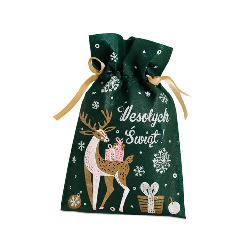 Zielony worek do pakowania prezentów bożonarodzeniowych