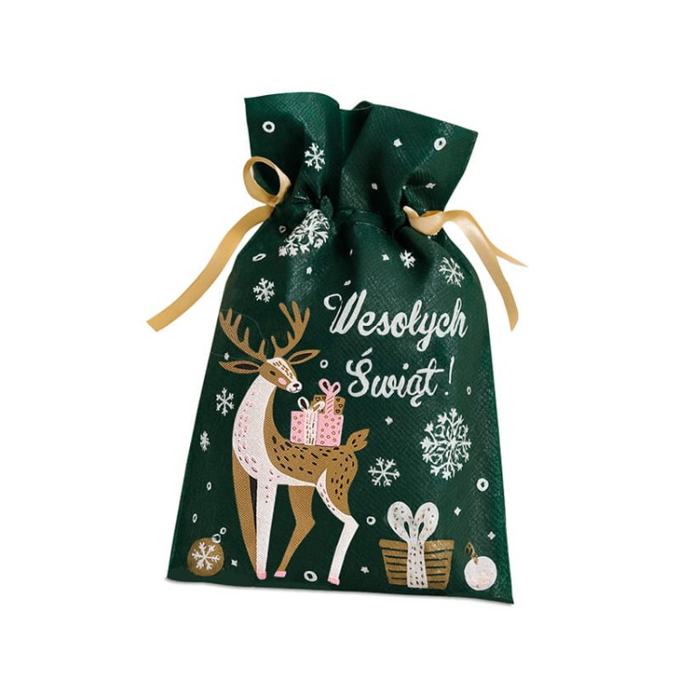 Zielony worek do pakowania prezentów bożonarodzeniowych