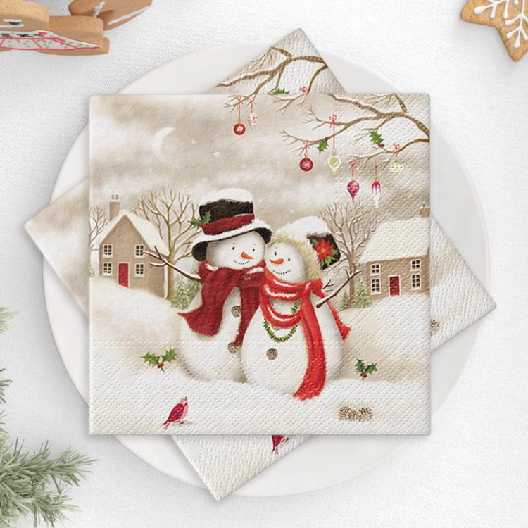 Upominek świąteczny z serwetkami w bałwany