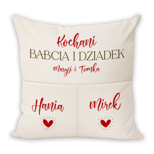 Poduszka z nadrukiem dedykowanym babci i dziadkowi na prezent.