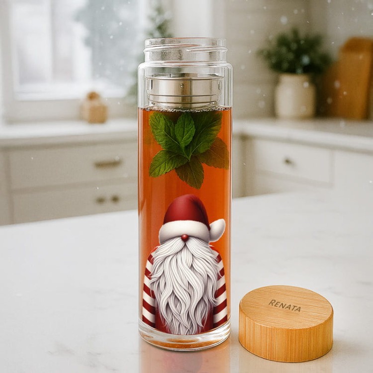 Szklany bidon z grafiką świąteczną i zaparzaczem to idealny prezent na Boże Narodzenie.