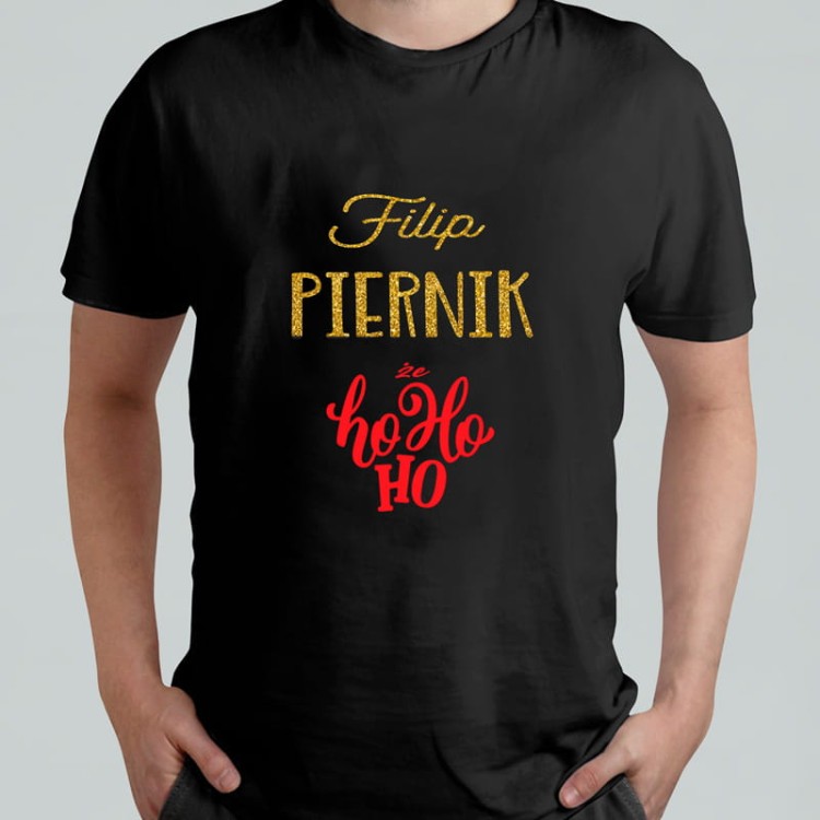 Personalizowana koszulka męska z napisem w świątecznym stylu.