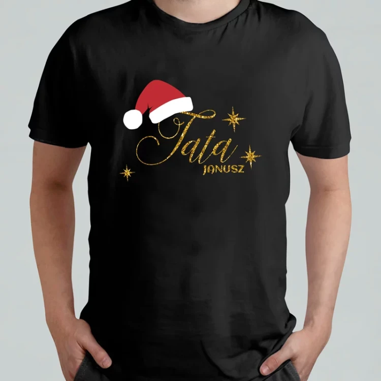 Personalizowana koszulka dla taty z brokatowym napisem.