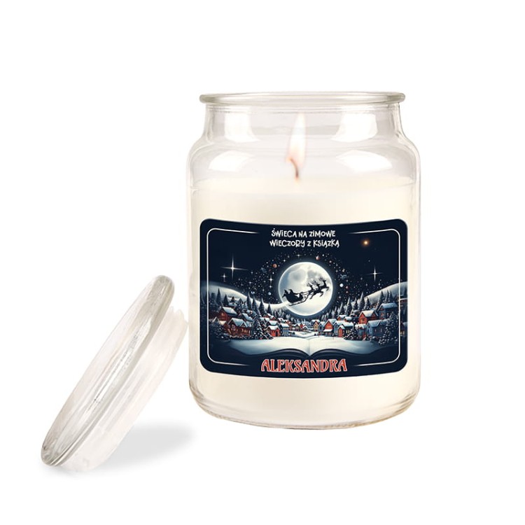 Pachnąca świeca zapachowa z zimową grafiką i imieniem