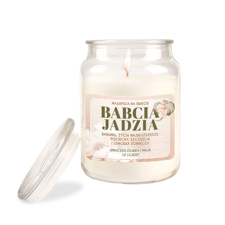 Świeca z imieniem Babci i życzeniami w eleganckim słoiku