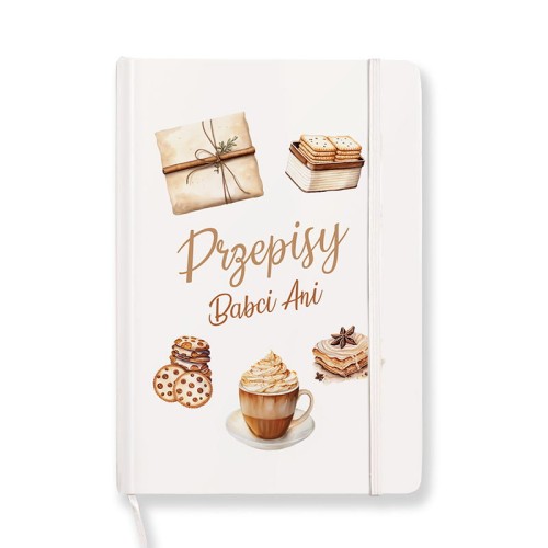 Elegancki zeszyt na przepisy z dedykacją dla babci, idealny na prezent.