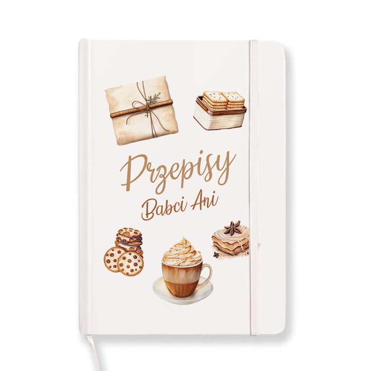 Elegancki zeszyt na przepisy z dedykacją dla babci, idealny na prezent.