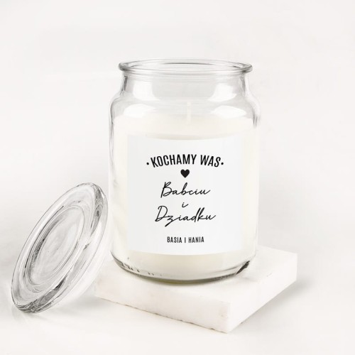 Świeca zapachowa z napisem Kochamy Was dla babci i dziadka
