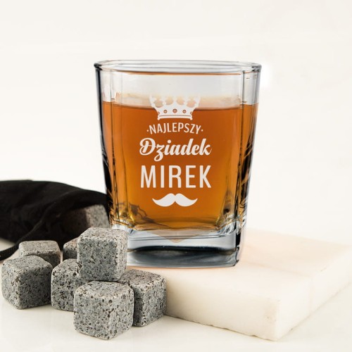 Personalizowana szklanka do whisky z grawerem „Najlepszy Dziadek”.