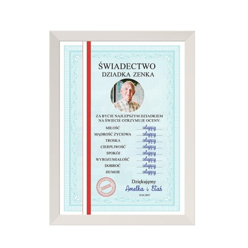 Oryginalny prezent na Dzień Dziadka z imieniem, datą i podpisem wnuków.