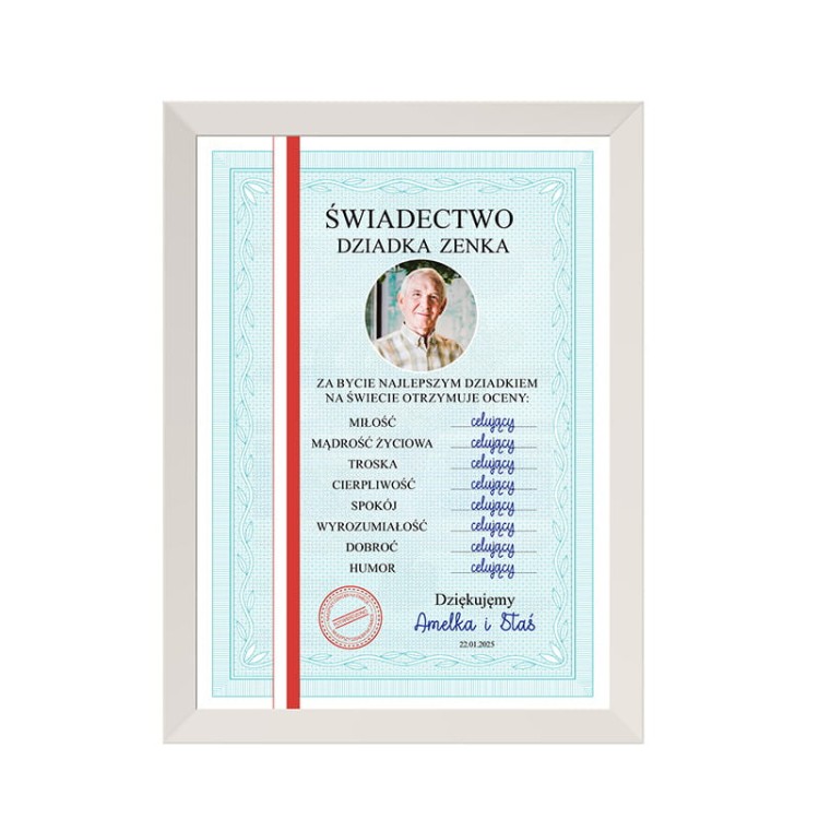 Oryginalny prezent na Dzień Dziadka z imieniem, datą i podpisem wnuków.