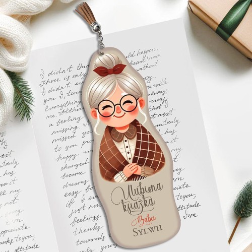 Personalizowana zakładka do książki z grafiką babci i imieniem.