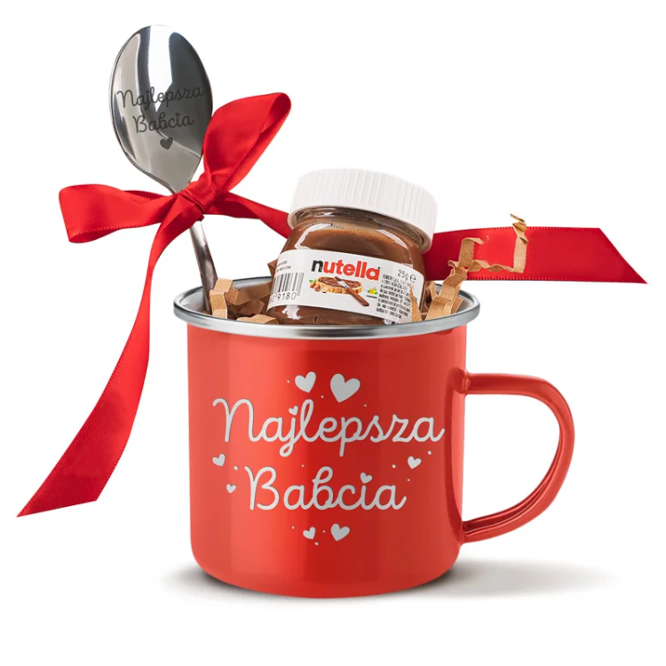 Czerwony kubek z napisem „Najlepsza Babcia” jako prezent na Dzień Babci.