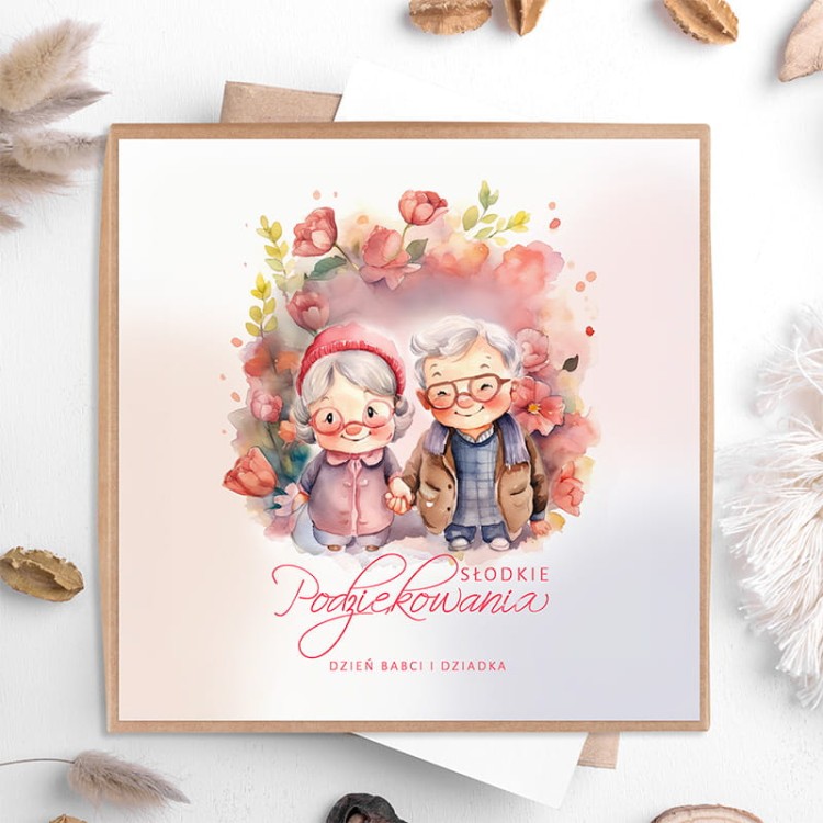 Pudełko z czekoladkami dla babci i dziadka z grafiką i napisem.