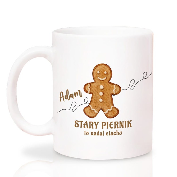 Kubek dla mężczyzny na święta z imieniem i piernikowym ludzikiem