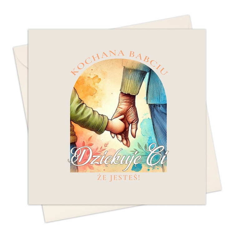 Elegancka kartka na dzień babci z gotowym tekstem podziękowania.