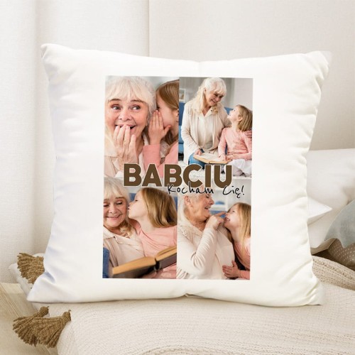 Poduszka z nadrukiem dla babci na Dzień Babci z napisem „Babciu, kocham Cię”.