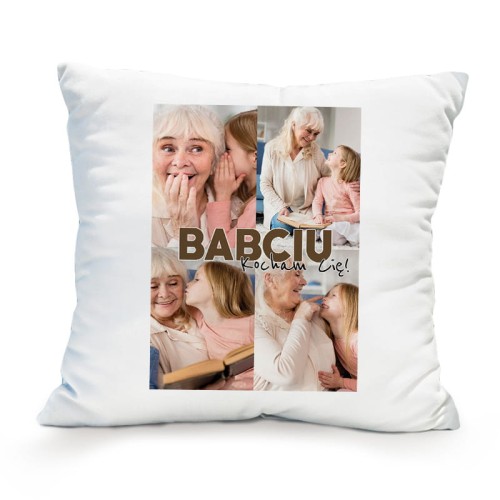 Personalizowana poduszka z kolażem zdjęć jako prezent dla babci.