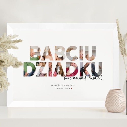 Personalizowany plakat ze zdjęciami dla babci i dziadka w białej ramce