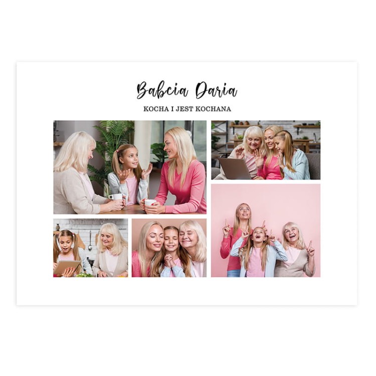 Prezent na Dzień Babci w formie plakatu z napisem i rodzinnymi zdjęciami