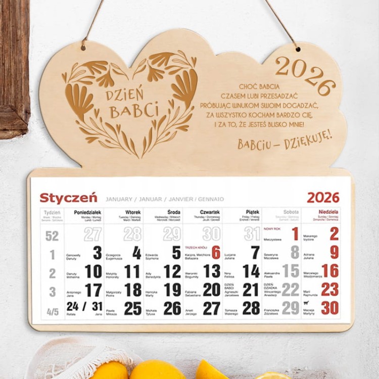 Kalendarz ścienny na Dzień Babci z grawerem 2026