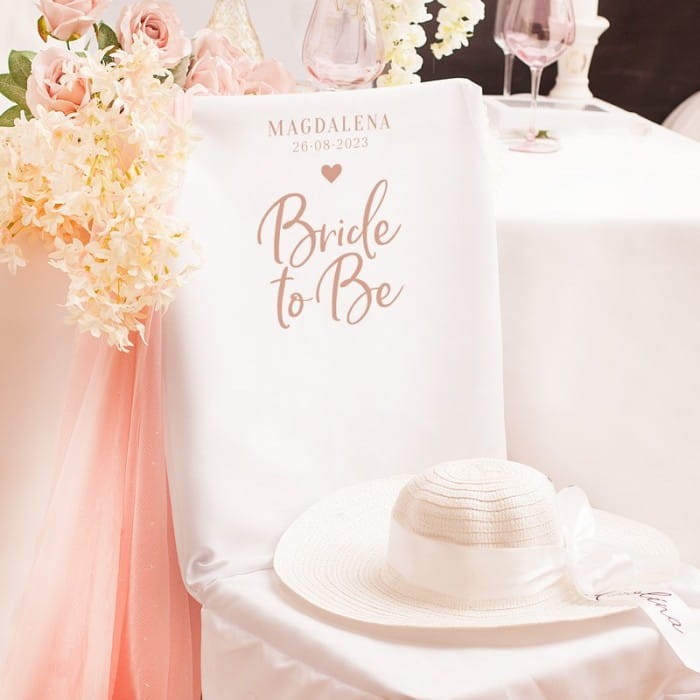 POKROWIEC z imieniem dekoracja krzesła na panieński Bride to Be