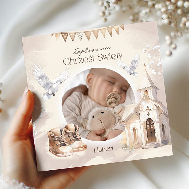 Zaproszenie na chrzest chłopca z personalizowanym zdjęciem