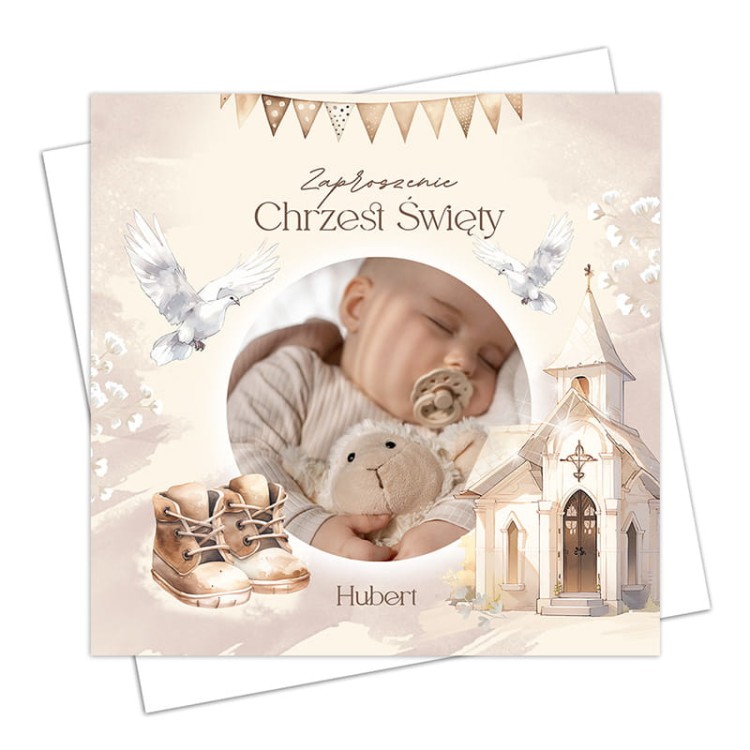 Zaproszenie na Chrzest Święty chłopca z klasyczną grafiką