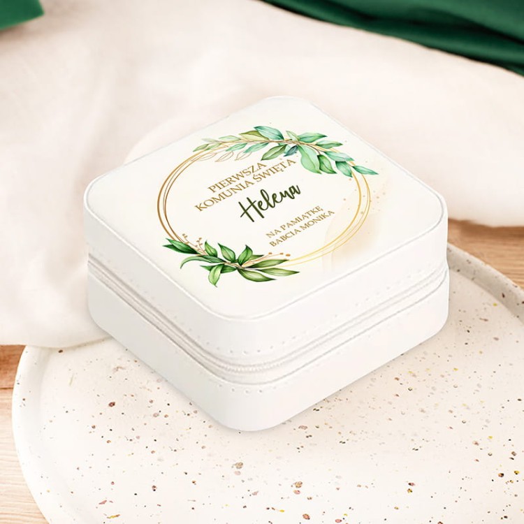 Personalizowana szkatułka na biżuterię z imieniem na Pierwszą Komunię Świętą