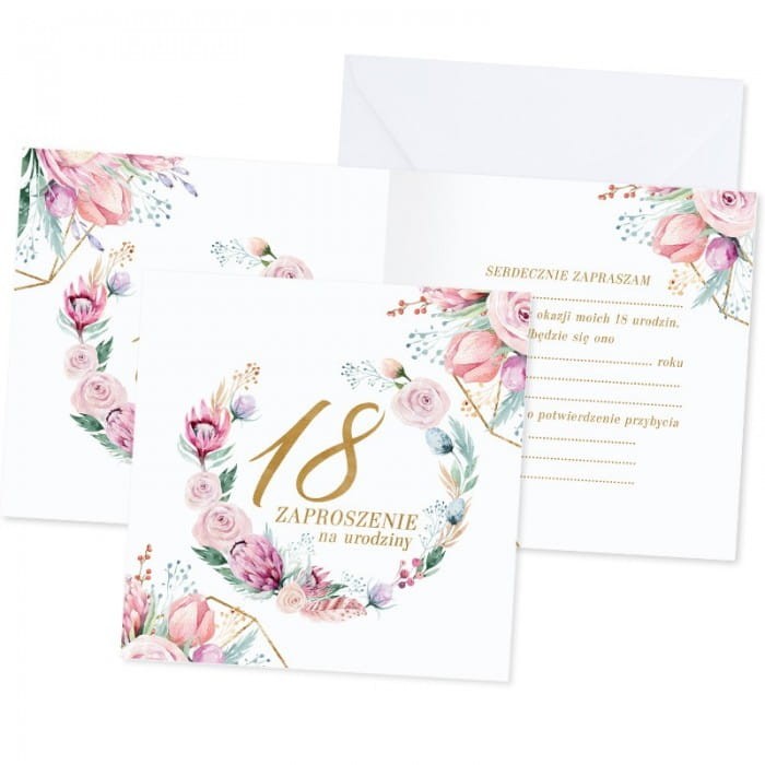 ZAPROSZENIA na 18 urodziny Geometric Dream 10szt