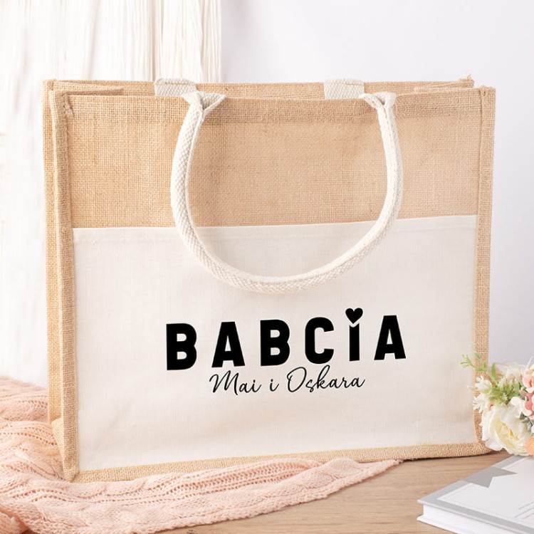 Personalizowana torba lniana na zakupy z napisem Babcia to idealny prezent na Dzień Babci.