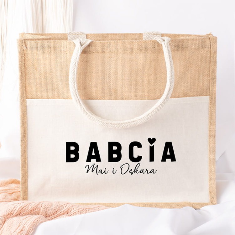 Praktyczna torba z naturalnych materiałów z personalizacją Babcia