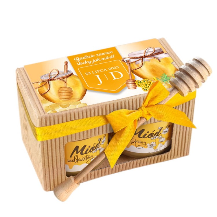 Upominek dla Pary Młodej z personalizacją i naturalnym miodem.